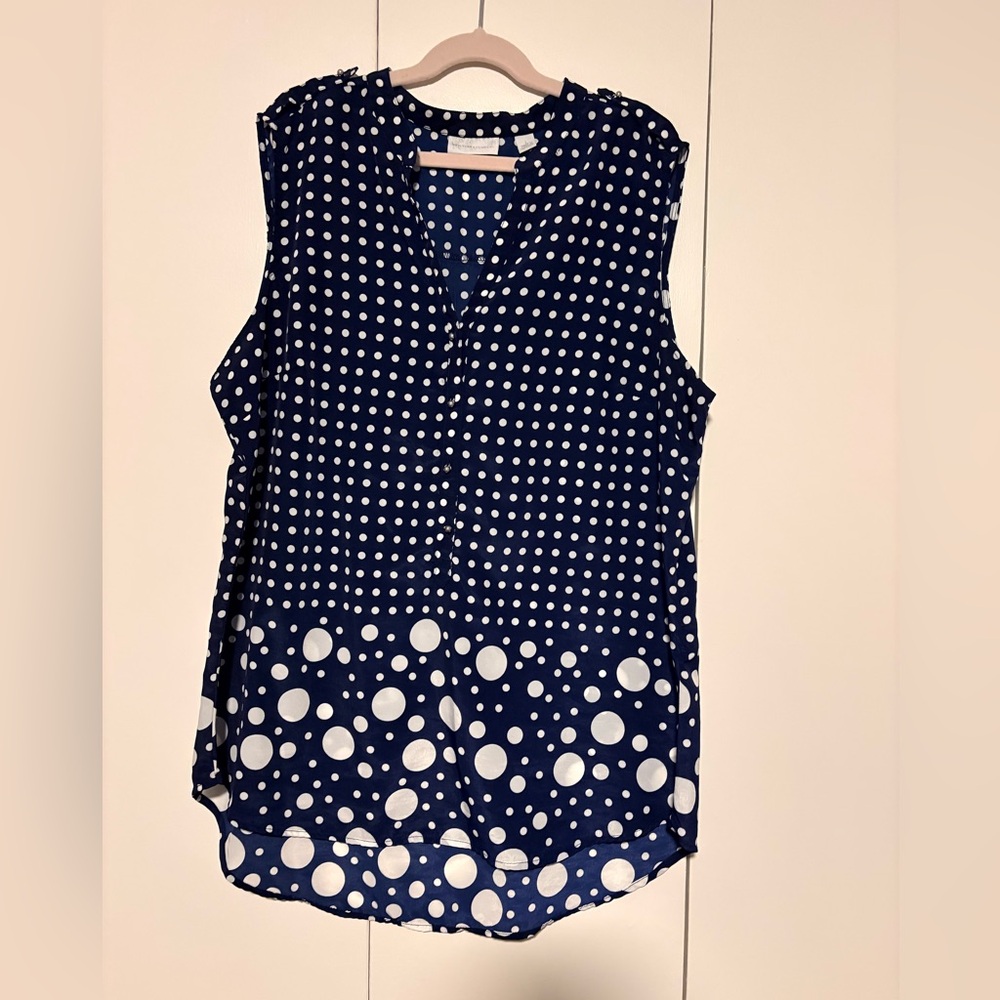 New York & Company Blue Polka Dot Blouse